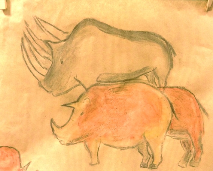 Dessin au charbon et à l'ocre de rhinocéros laineux