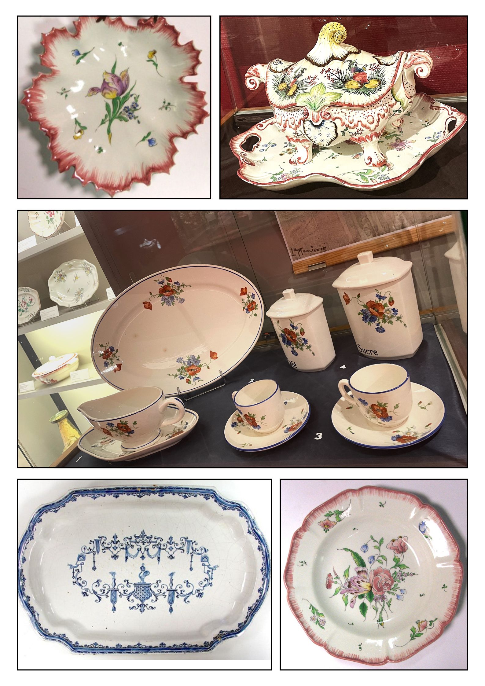 photographie de différents éléments de service en faïences issus des collections du Musée de Pontarlier